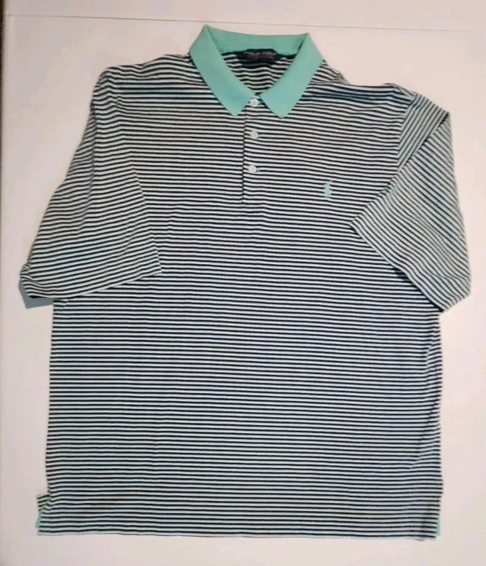 Polo Ralph Lauren Mens XL Pima Soft Touch Cotton Blue Striped Short Sleeve Golf